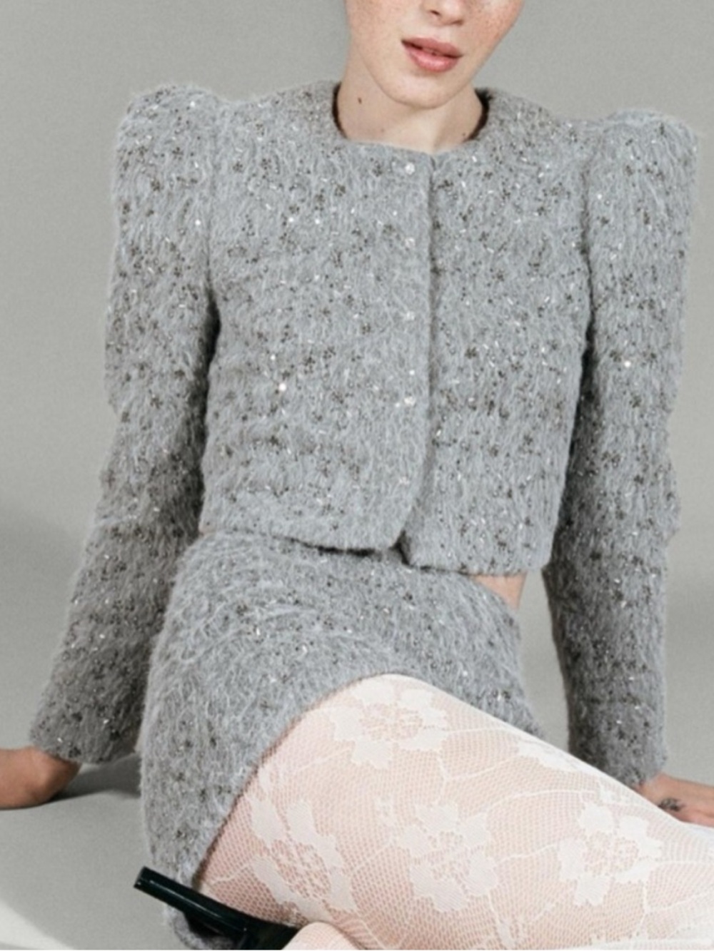 Zara Sheepskin Beaded Jacket & Shorts Set